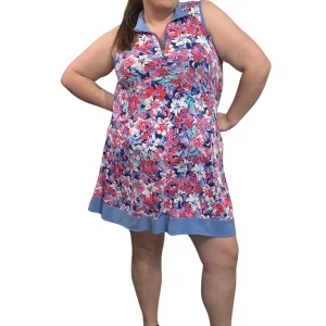 Robe De Golf Demi-Zip  Donna Taille Plus - Fleuri Cobalt