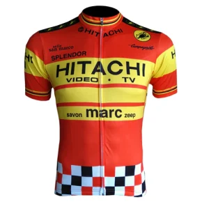 Maillot de cyclisme rétro Hitachi - Rouge/Jaune
