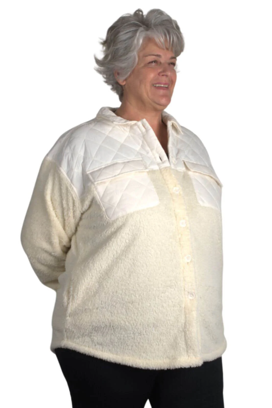 Manteau ShaggyShacket Taille Plus - Egret – Image 2