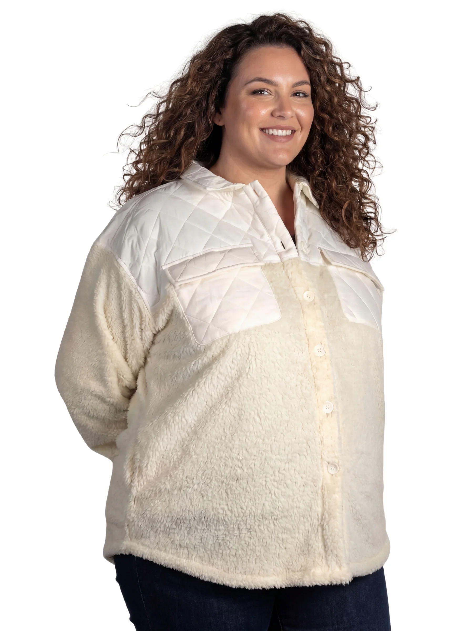 Manteau ShaggyShacket Taille Plus - Egret