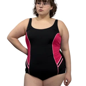 Maillot de Bain Side Splice Taille Plus - Noir & Rose