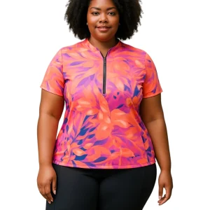 Maillot de vélo manches courtes Actif Jersey Taille Plus - Chroma Coral