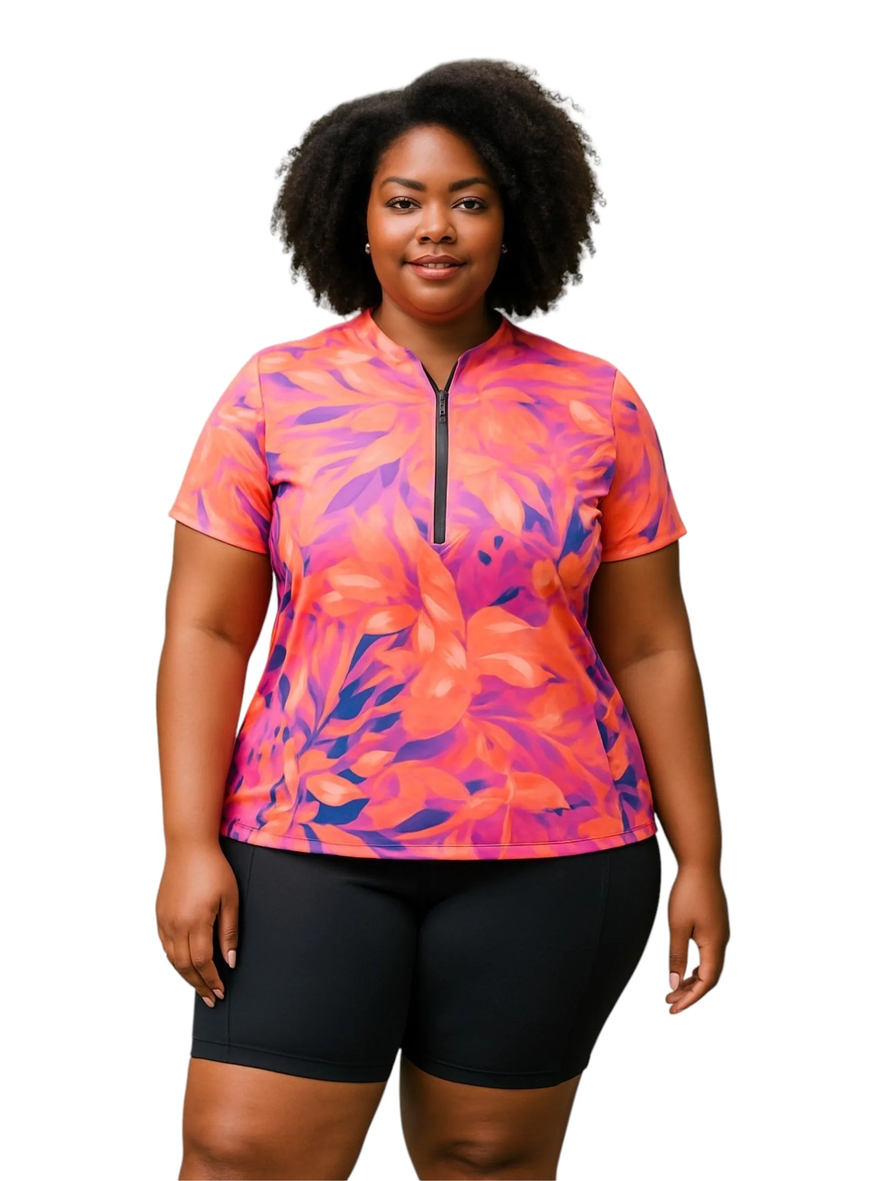 Maillot de vélo manches courtes Actif Jersey Taille Plus - Chroma Coral