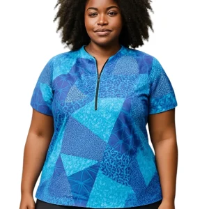 Maillot de vélo Manches Courtes Actif Jersey Taille Plus - Quiltawhirl Blue