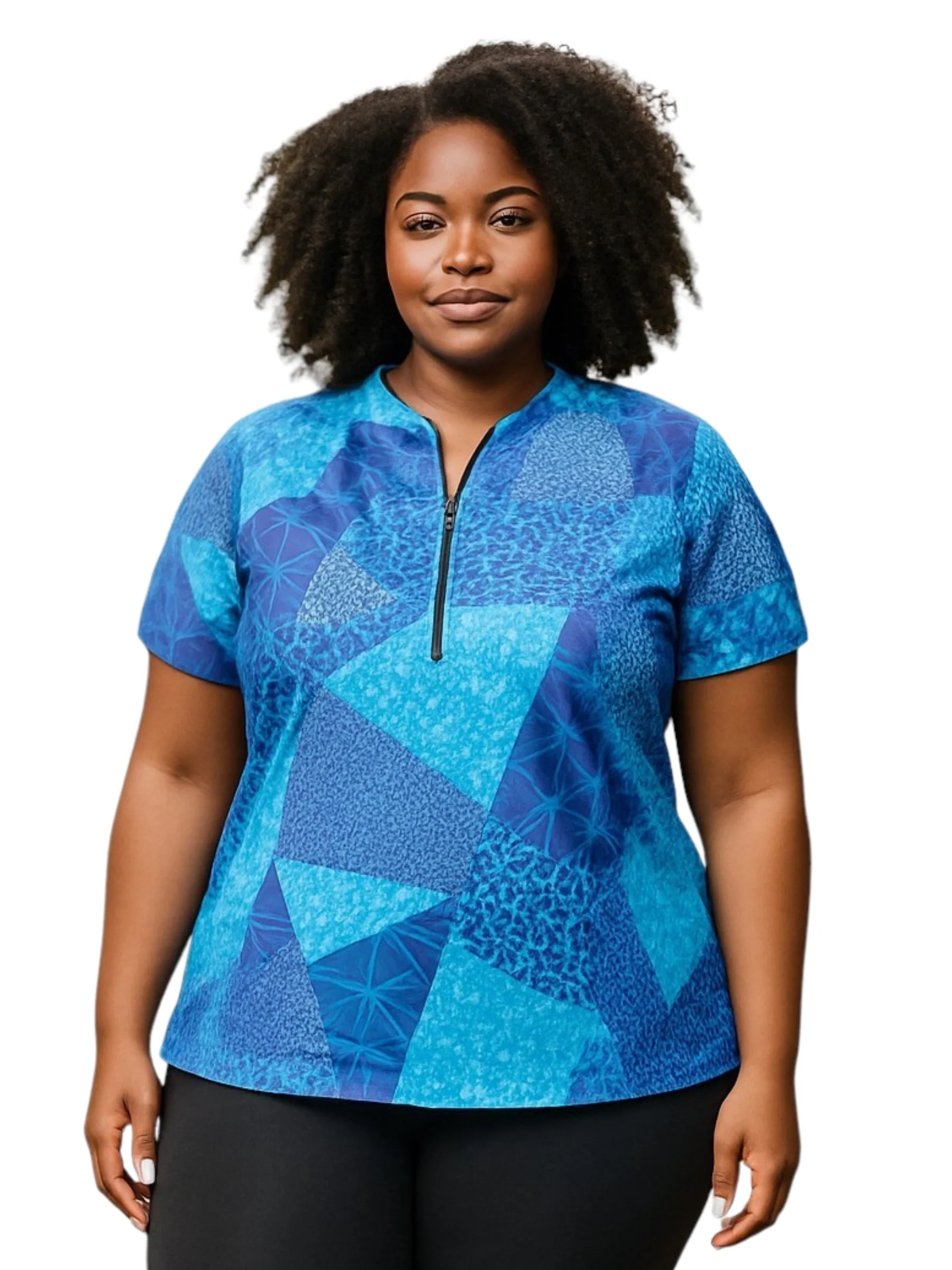 Maillot de vélo Manches Courtes Actif Jersey Taille Plus - Quiltawhirl Blue