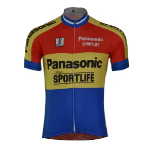 Maillot de cyclisme rétro Panasonic Sportlife - Rouge/Jaune/Bleu
