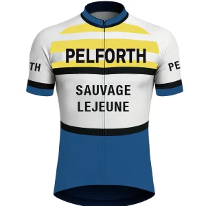 Maillot de Cyclisme rétro Pelforth Lejeune - Blanc/Blue