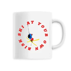 Mug céramique - Anse colorée - 330 ml - Ski at your own risk