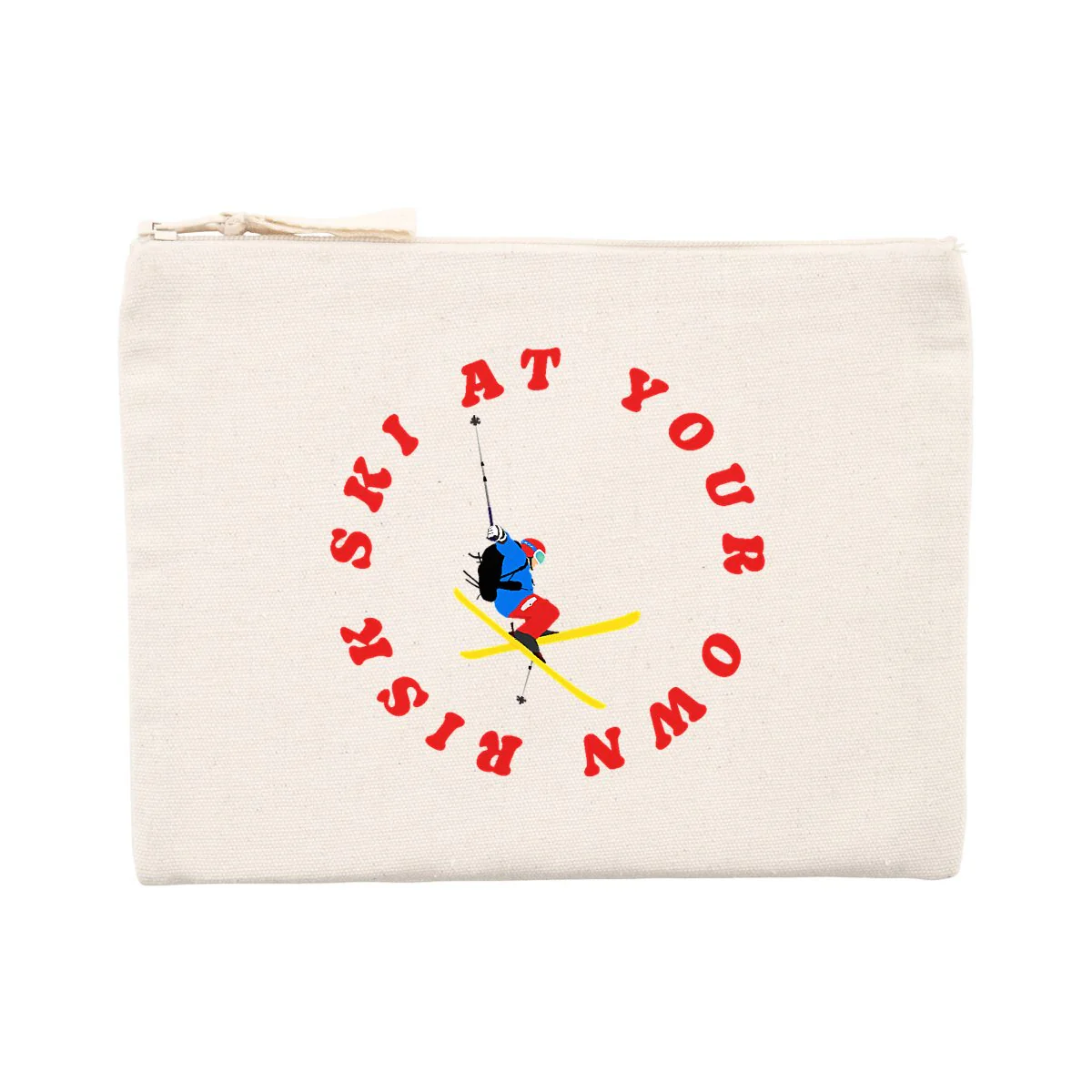 Pochette zippée - Coton recyclé - 21,5 x 16 cm - Ski at your own risk