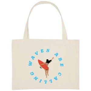 Grand Shopping bag - Épais - Coton recyclé - 49 x 37 cm - Waves are calling