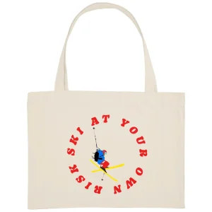 Grand Shopping bag - Épais - Coton recyclé - 49 x 37 cm - Ski at your own risk