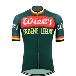 Maillot de cyclisme retro Wiel's Groene Leeuw - Rouge/Vert