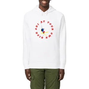 Sweatshirt à capuche Homme - Poches latérales - Coton Bio - Ski at your own risk