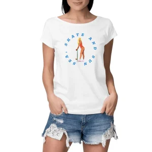 visual_Blanc_1886922373_b6647dc7-13c8-42b0-849d-46ebc81edb96.jpgv1693335879 T-shirt Femme - Manches retroussées - 100% Coton BIO - Sea, Skate and Sun