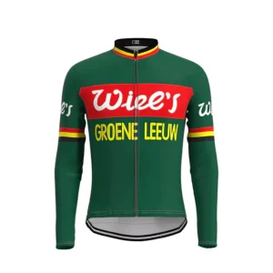 Veste cycliste rétro hiver (Polaire) Wiel's Groene Leeuw - Rouge/vert